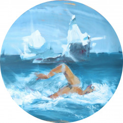 Cold open water plunge oil painting